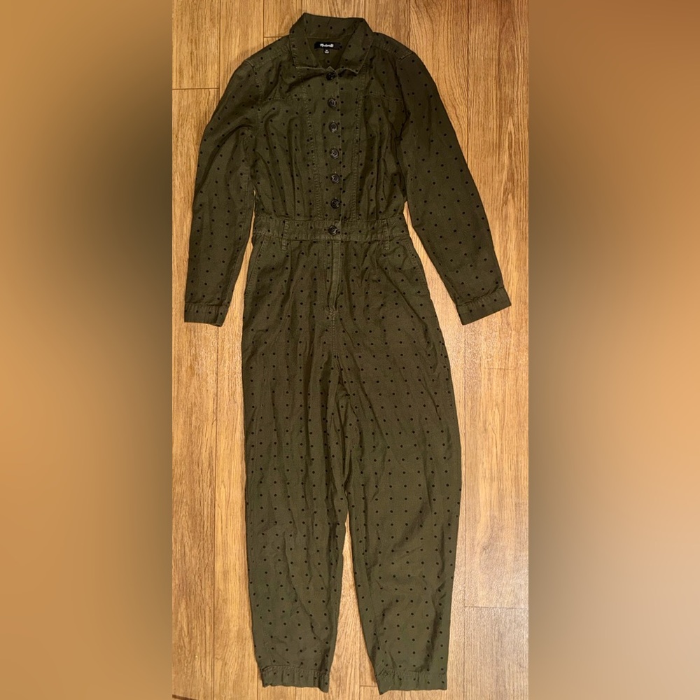 Madewell Olive Green Coverall Jumpsuit in Grid Dot size 00